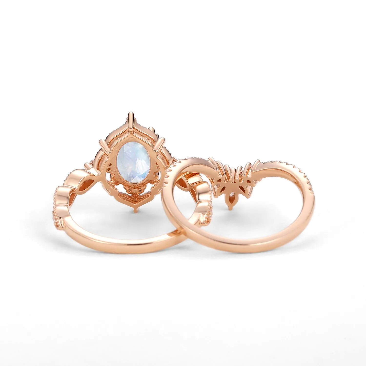1.5ct Moonstone Signature Vintage Chevron Ring Set 2pcs