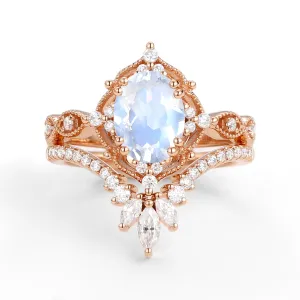 1.5ct Moonstone Signature Vintage Chevron Ring Set 2pcs