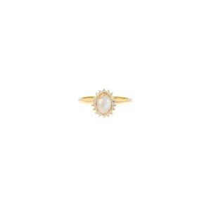 18K Gold Moonstone Diana Diamond Ring