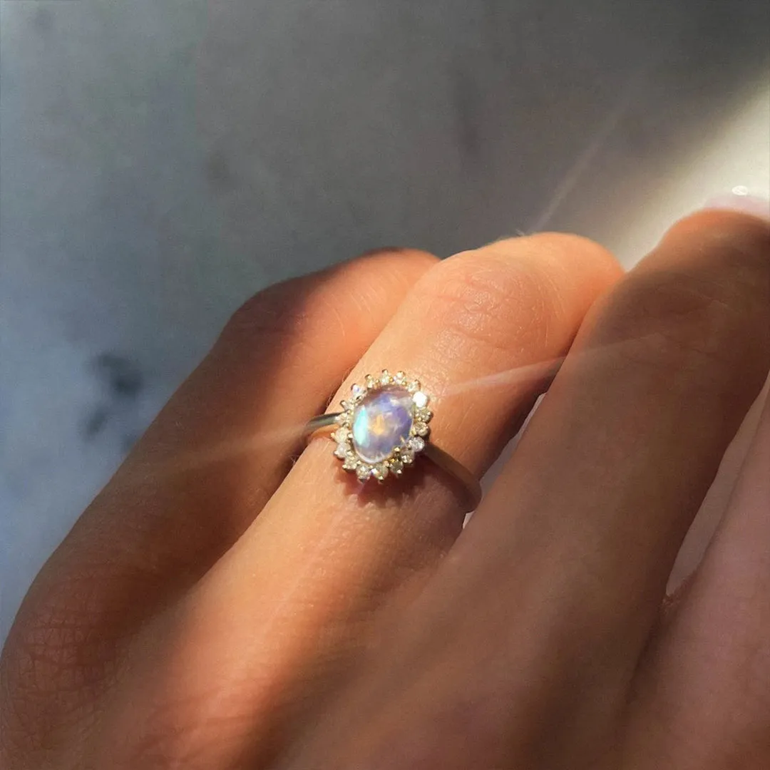 18K Gold Moonstone Diana Diamond Ring