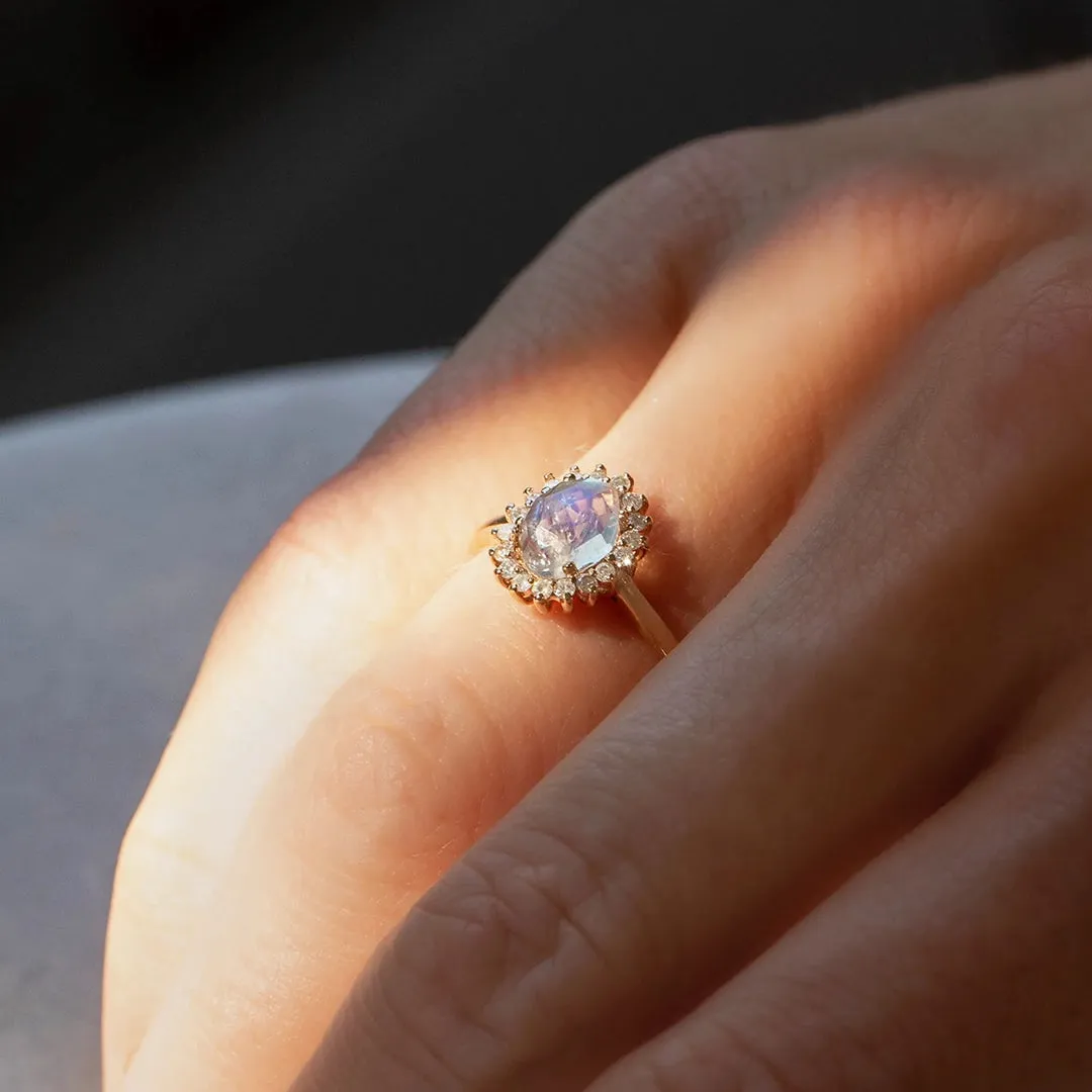 18K Gold Moonstone Diana Diamond Ring