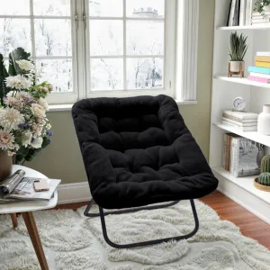28" Oversized Portable Faux Fur Saucer Chair - Dorm/Bedroom - Black Color