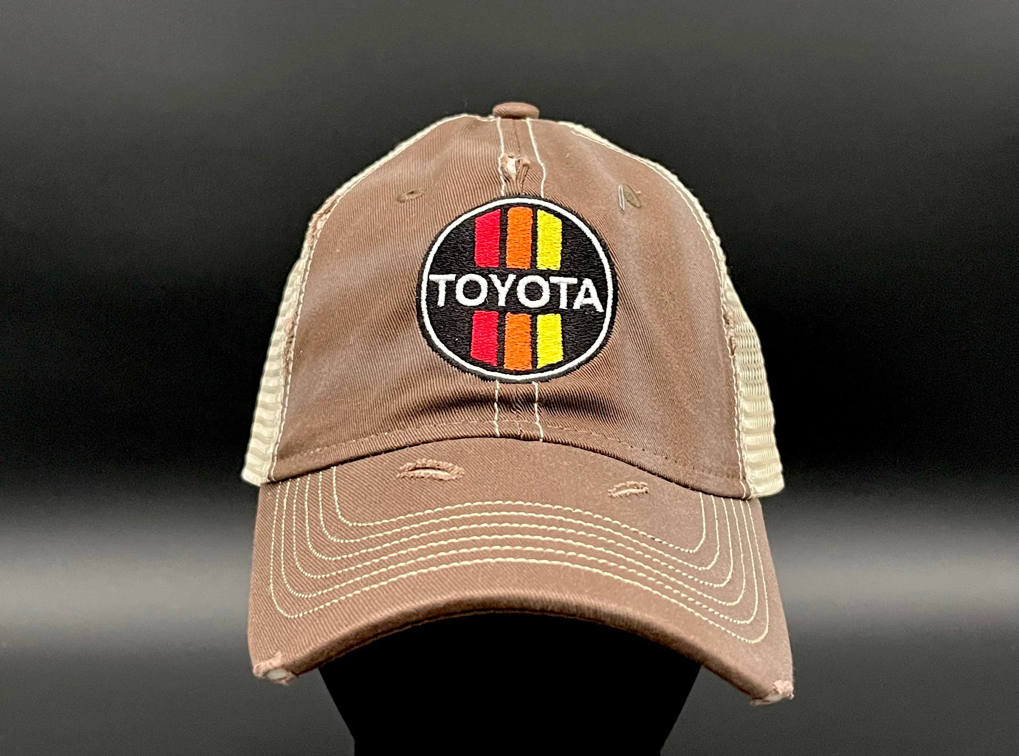 3 Stripe Toyota Embroidered Unstructured Distressed Trucker Hat - Reefmonkey