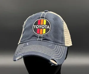 3 Stripe Toyota Embroidered Unstructured Distressed Trucker Hat - Reefmonkey