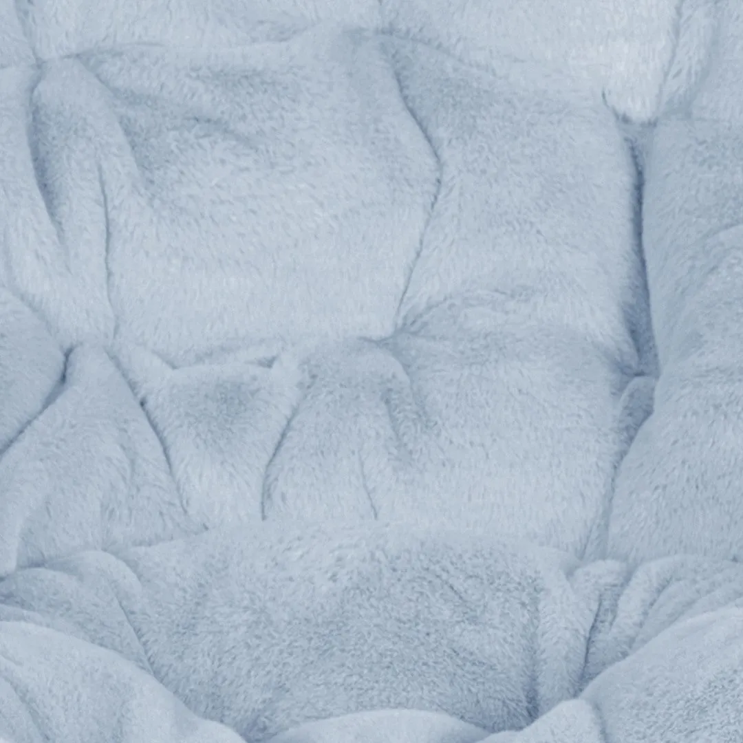 38" Oversize Portable Faux Fur Folding Saucer Moon Chair with Folding Ottoman for Dorm and Bedroom, Dusty Aqua Faux Fur/Soft Gold Frame