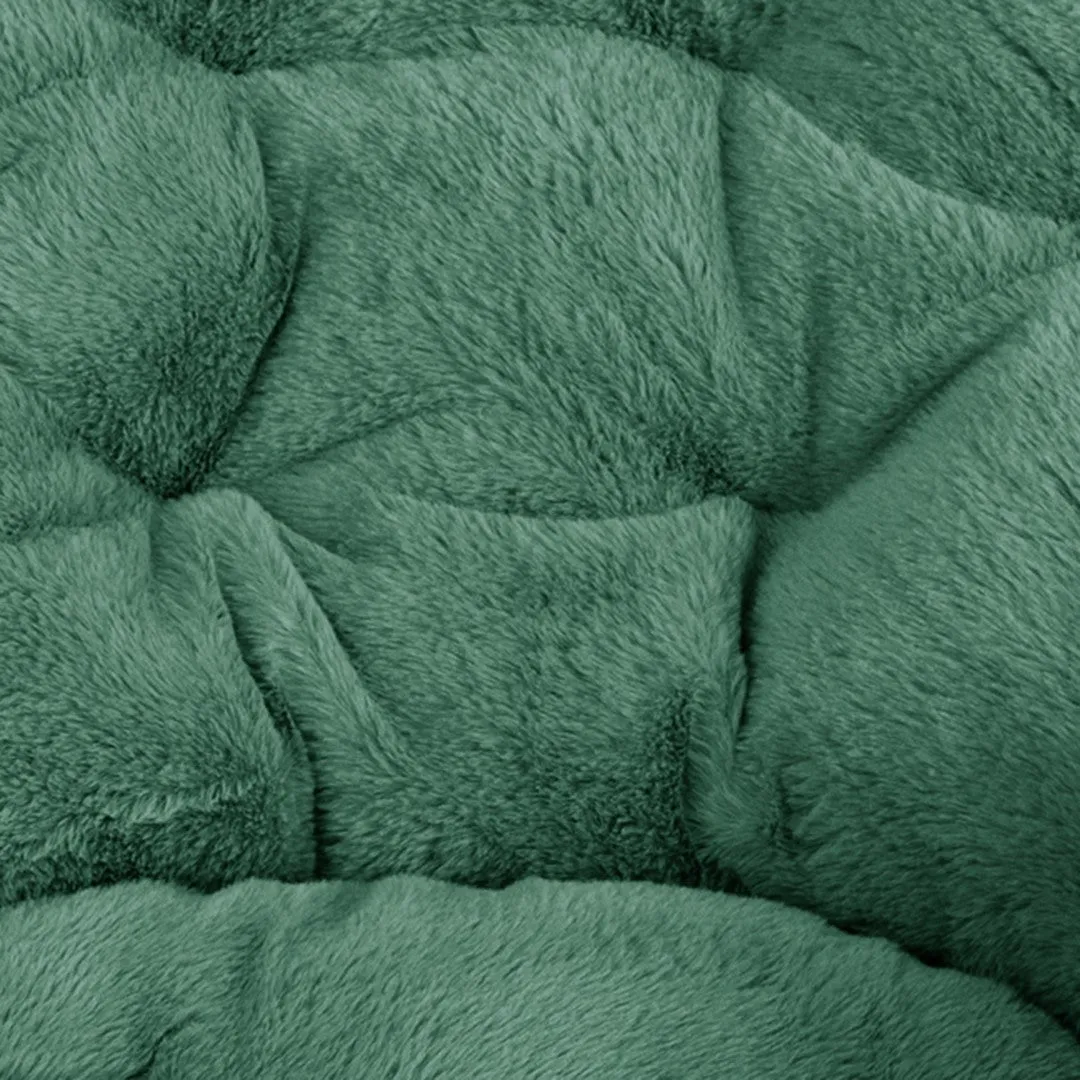 38" Oversize Portable Faux Fur Folding Saucer Moon Chair with Folding Ottoman for Dorm and Bedroom, Emerald Faux Fur/Soft Gold Frame