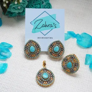 3Pc Earrings Pendant &amp; Ring Tear Drop 715/24