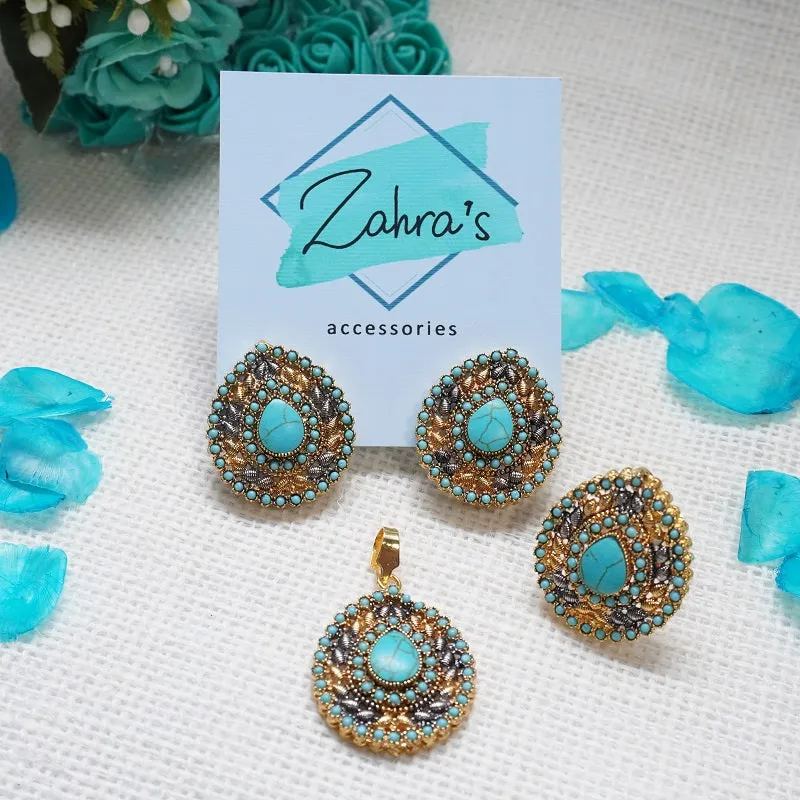 3Pc Earrings Pendant &amp; Ring Tear Drop 715/24