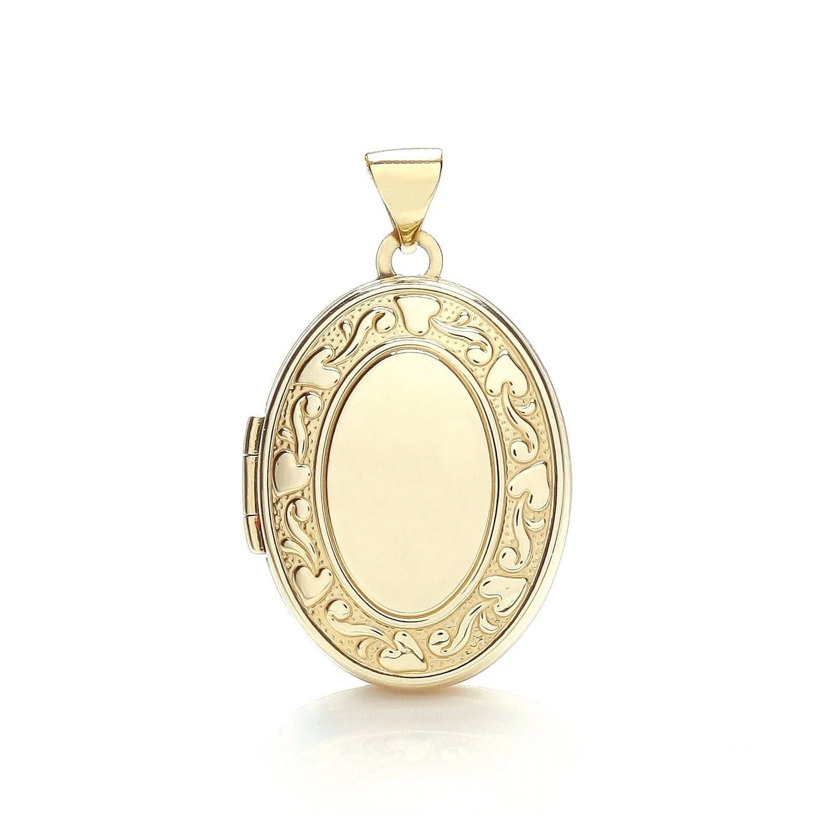 9ct Gold Women's Oval Locket, Hand Engraved Detailing, 28mm, Chain Options 16" - 20", Gift box included