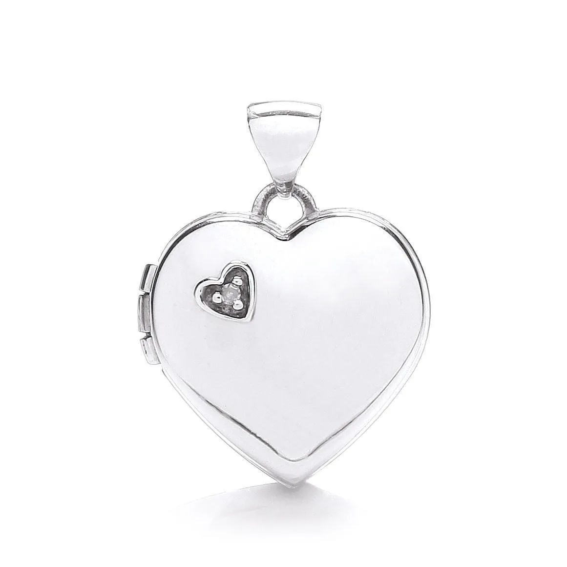9ct White Gold Diamond Heart Locket Pendant, Radiant Keepsake, 21mm, Chain Length Options 16" - 20", Gift box included