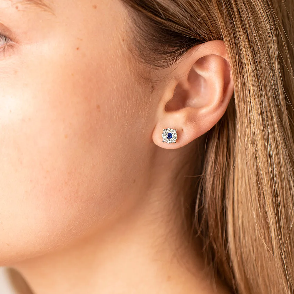 9ct White Gold Sapphire & Diamond Galaxy Studs