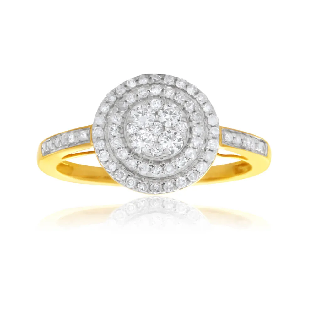 9ct Yellow Gold 1/2 Carat Halo Diamond Ring