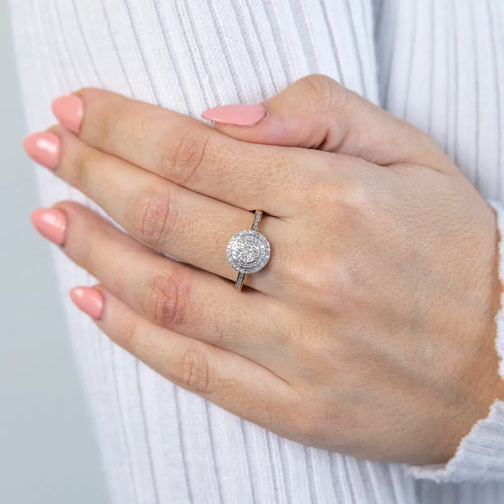 9ct Yellow Gold 1/2 Carat Halo Diamond Ring