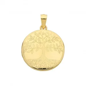 9ct Yellow Gold Round Tree Of Life Engraved Locket PN1114