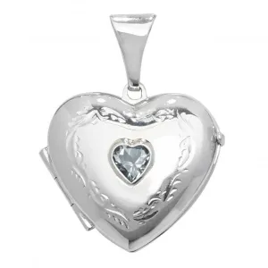 Acotis Silver Locket Heart Shaped Blue Topaz G6900