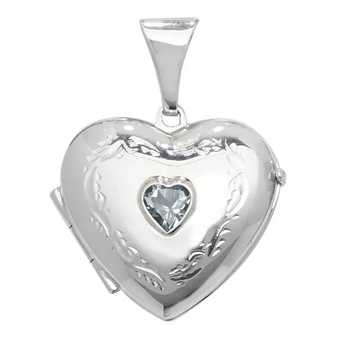 Acotis Silver Locket Heart Shaped Blue Topaz G6900