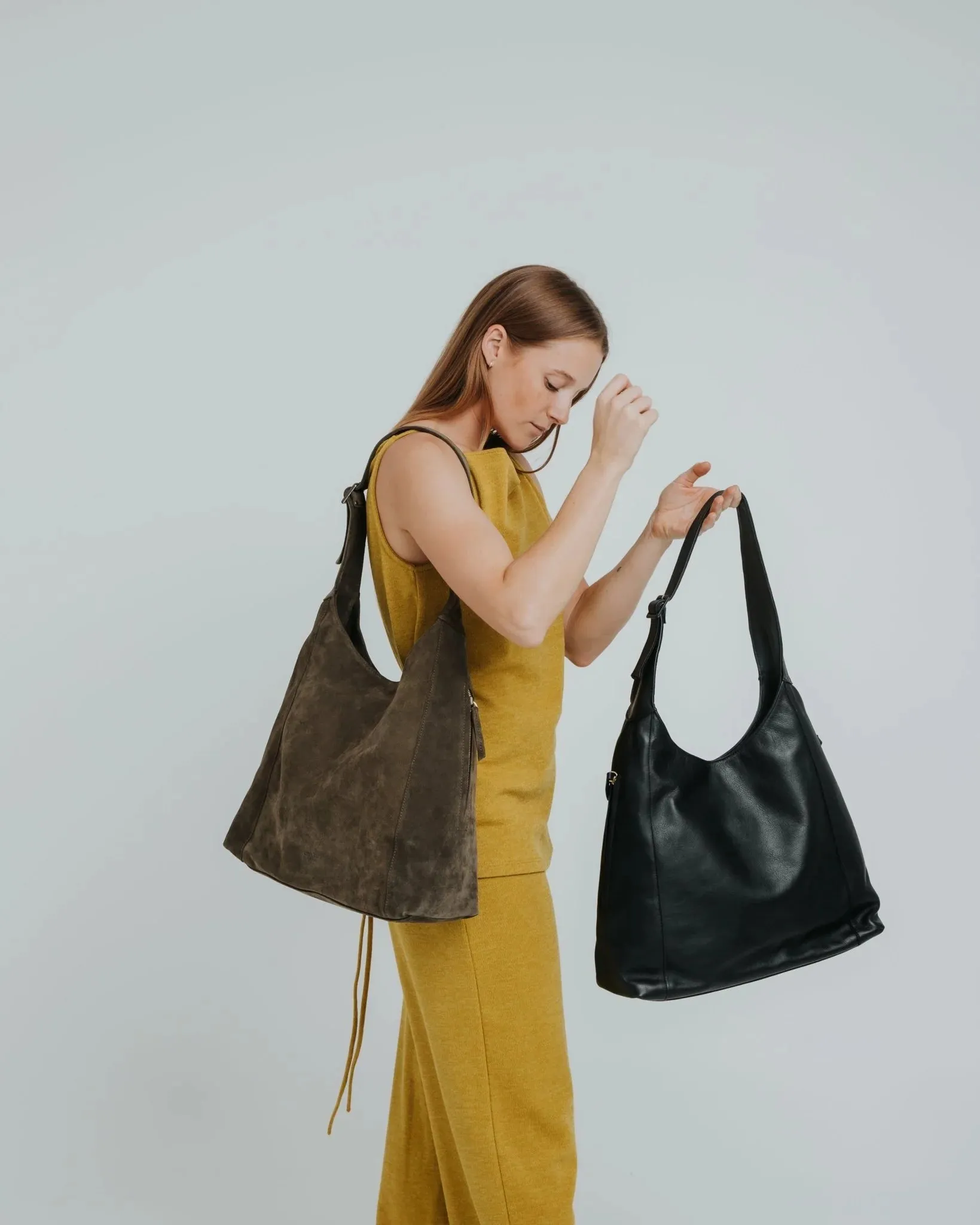ANN KURZ Double zip hobo bag nappa black
