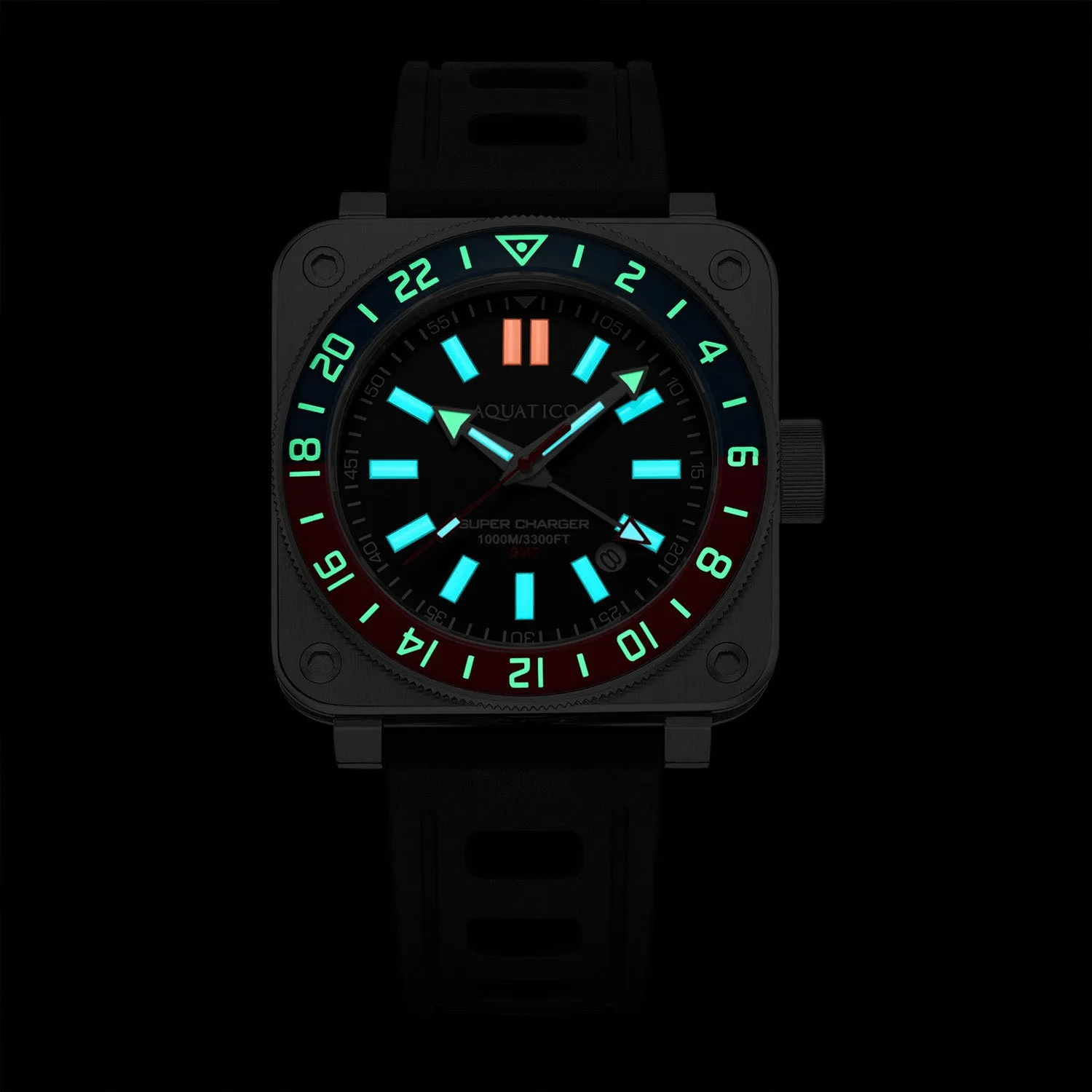 Aquatico Steel Man GMT Watch (Black Dial Pepsi Bezel)