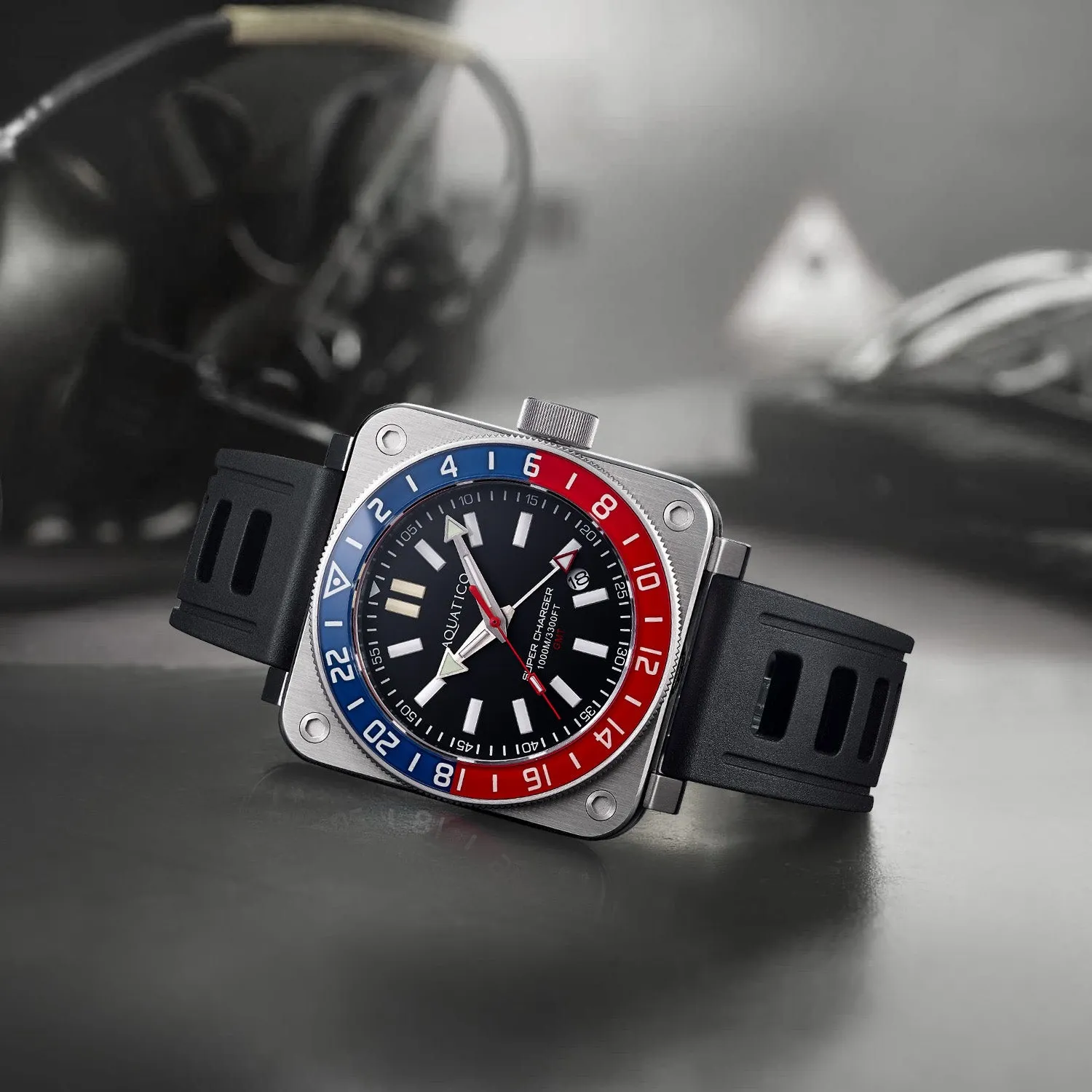 Aquatico Steel Man GMT Watch (Black Dial Pepsi Bezel)
