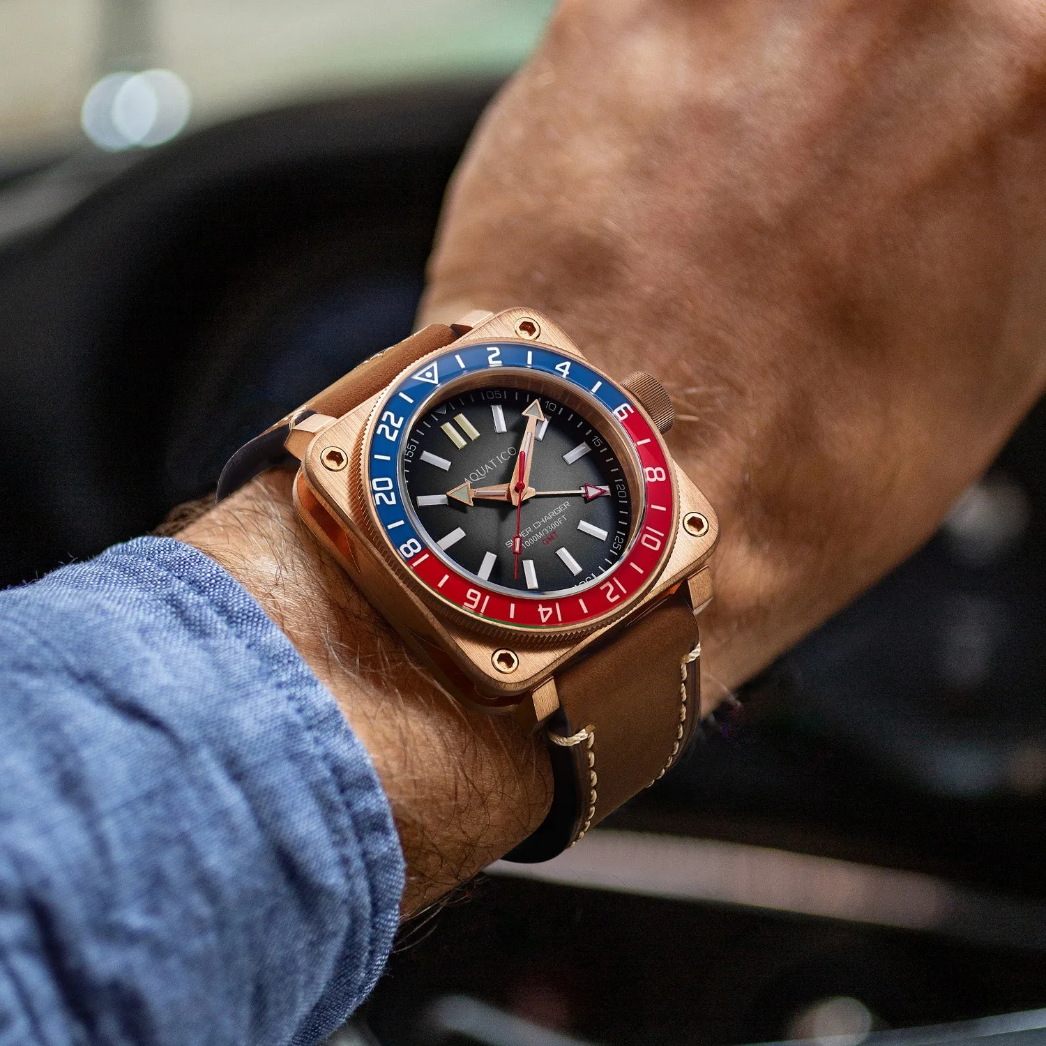 Aquatico Super Charger GMT Watch (Black Dial Pepsi Bezel) NO DATE