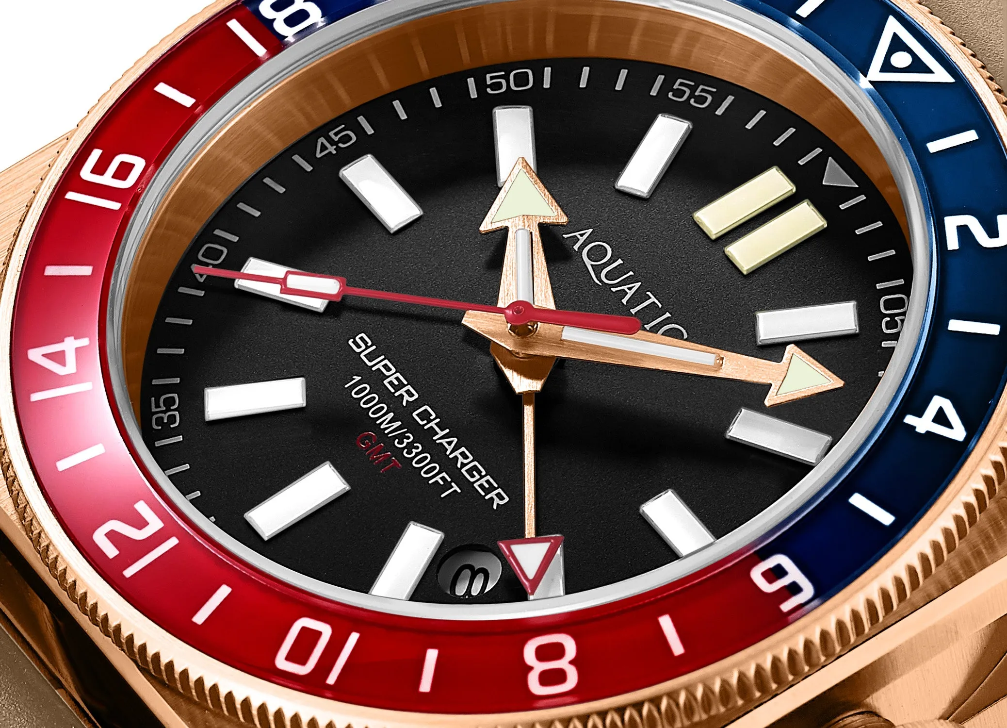 Aquatico Super Charger GMT Watch (Black Dial Pepsi Bezel) NO DATE