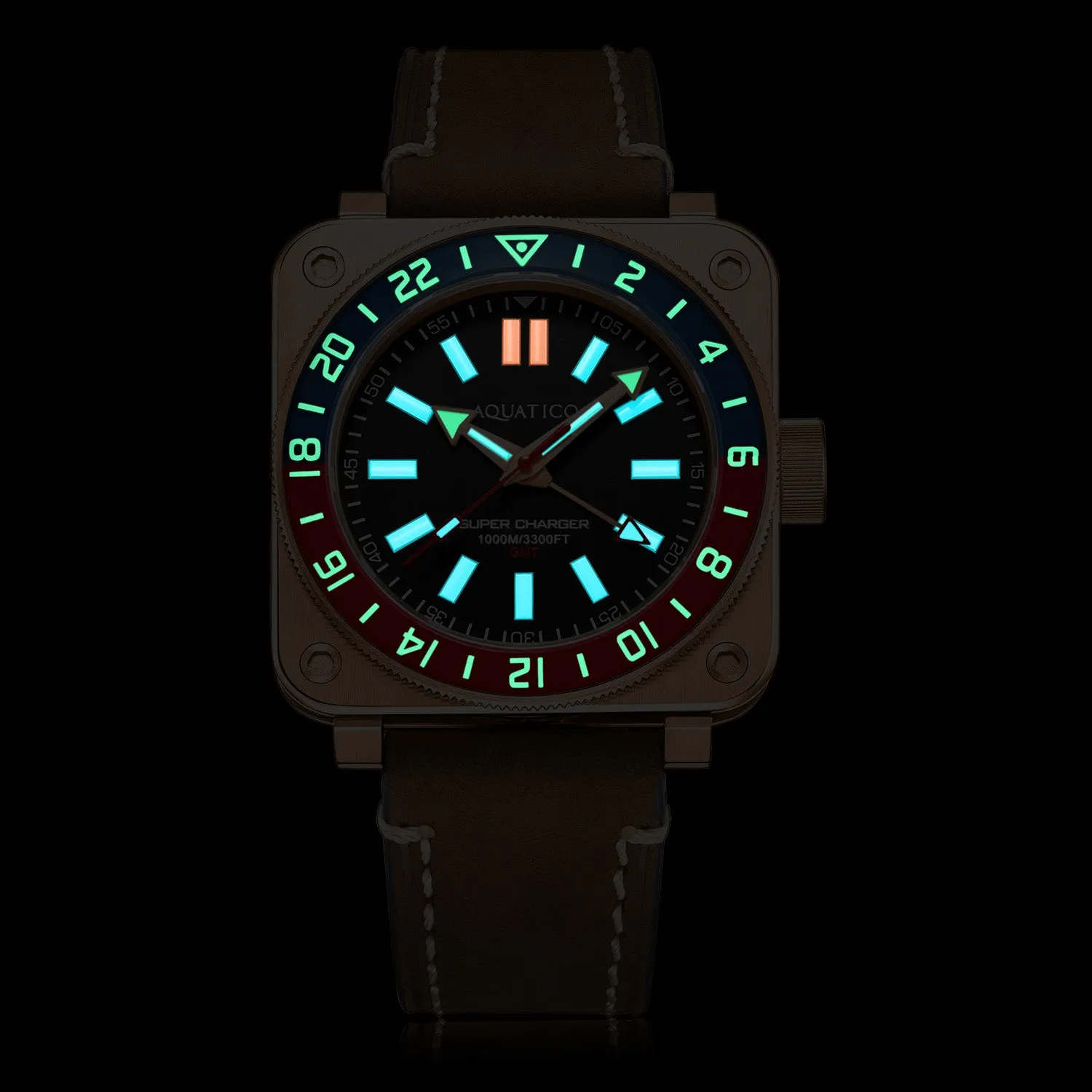 Aquatico Super Charger GMT Watch (Black Dial Pepsi Bezel) NO DATE