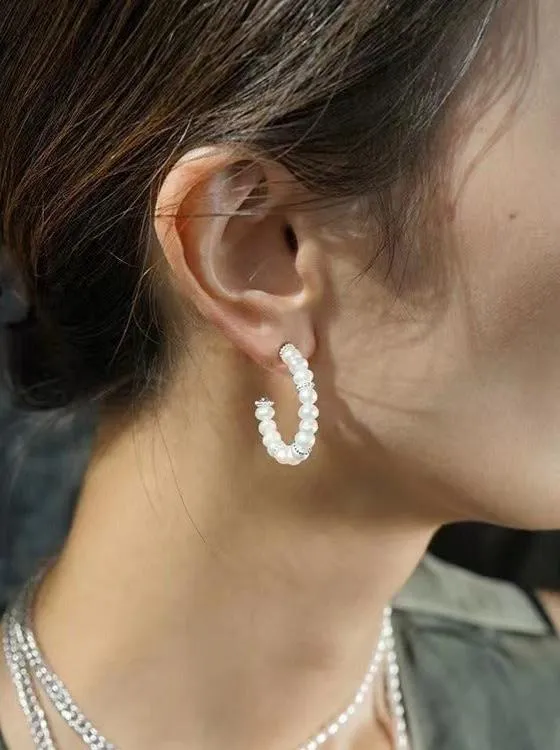 C-Shaped Elegant Pearl Beaded Huggie Earrings