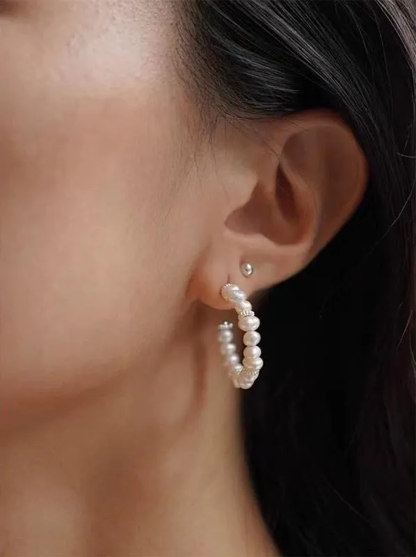 C-Shaped Elegant Pearl Beaded Huggie Earrings