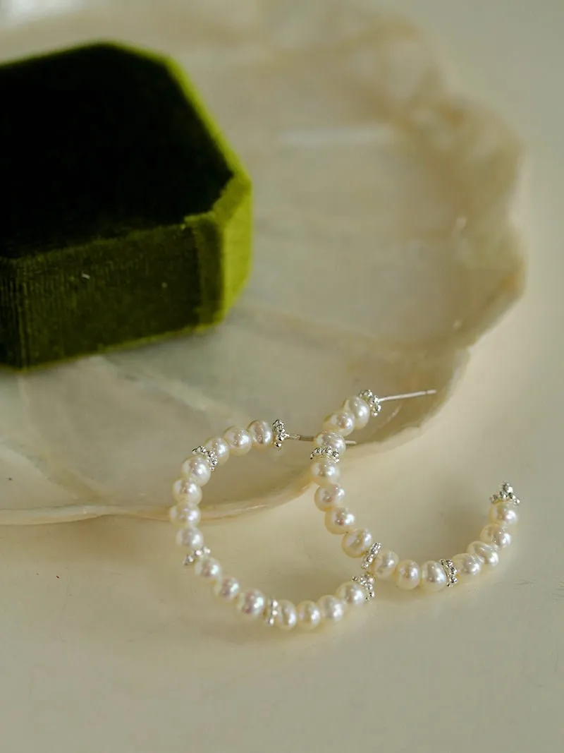 C-Shaped Elegant Pearl Beaded Huggie Earrings