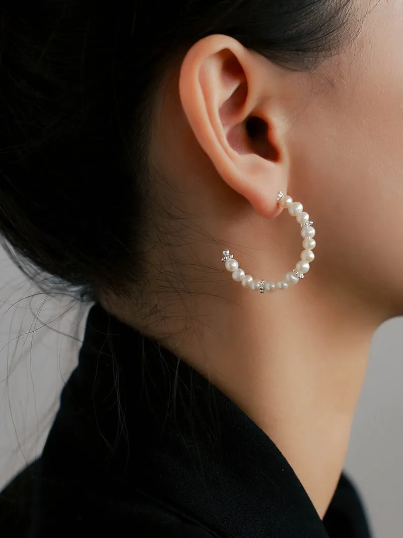 C-Shaped Elegant Pearl Beaded Huggie Earrings