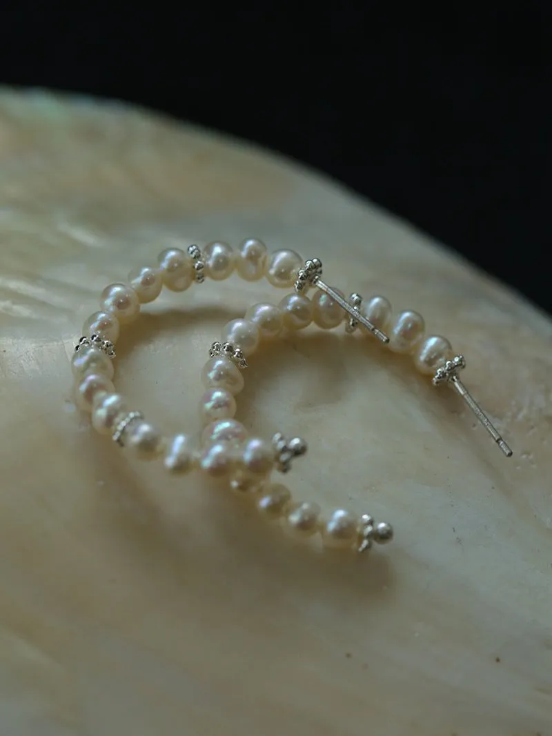 C-Shaped Elegant Pearl Beaded Huggie Earrings