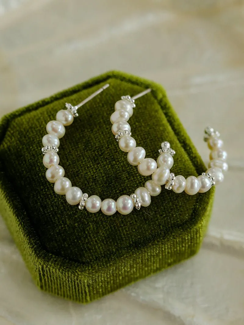 C-Shaped Elegant Pearl Beaded Huggie Earrings