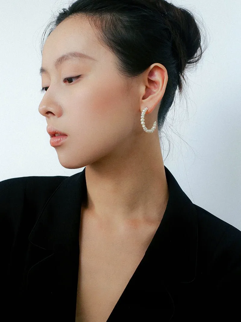 C-Shaped Elegant Pearl Beaded Huggie Earrings