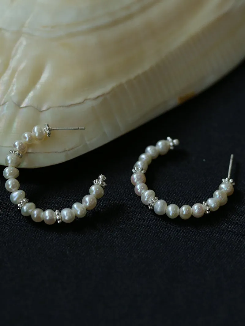 C-Shaped Elegant Pearl Beaded Huggie Earrings