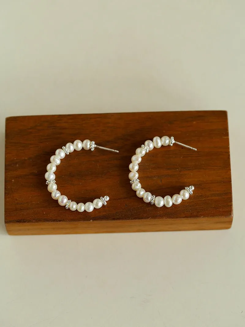 C-Shaped Elegant Pearl Beaded Huggie Earrings
