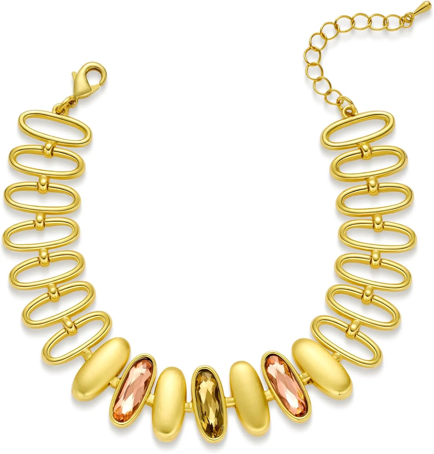 Colorful Gemstones Bracelets for Women, 14k Gold Plated Fashion simple Adjustable Oval Link Bracelet