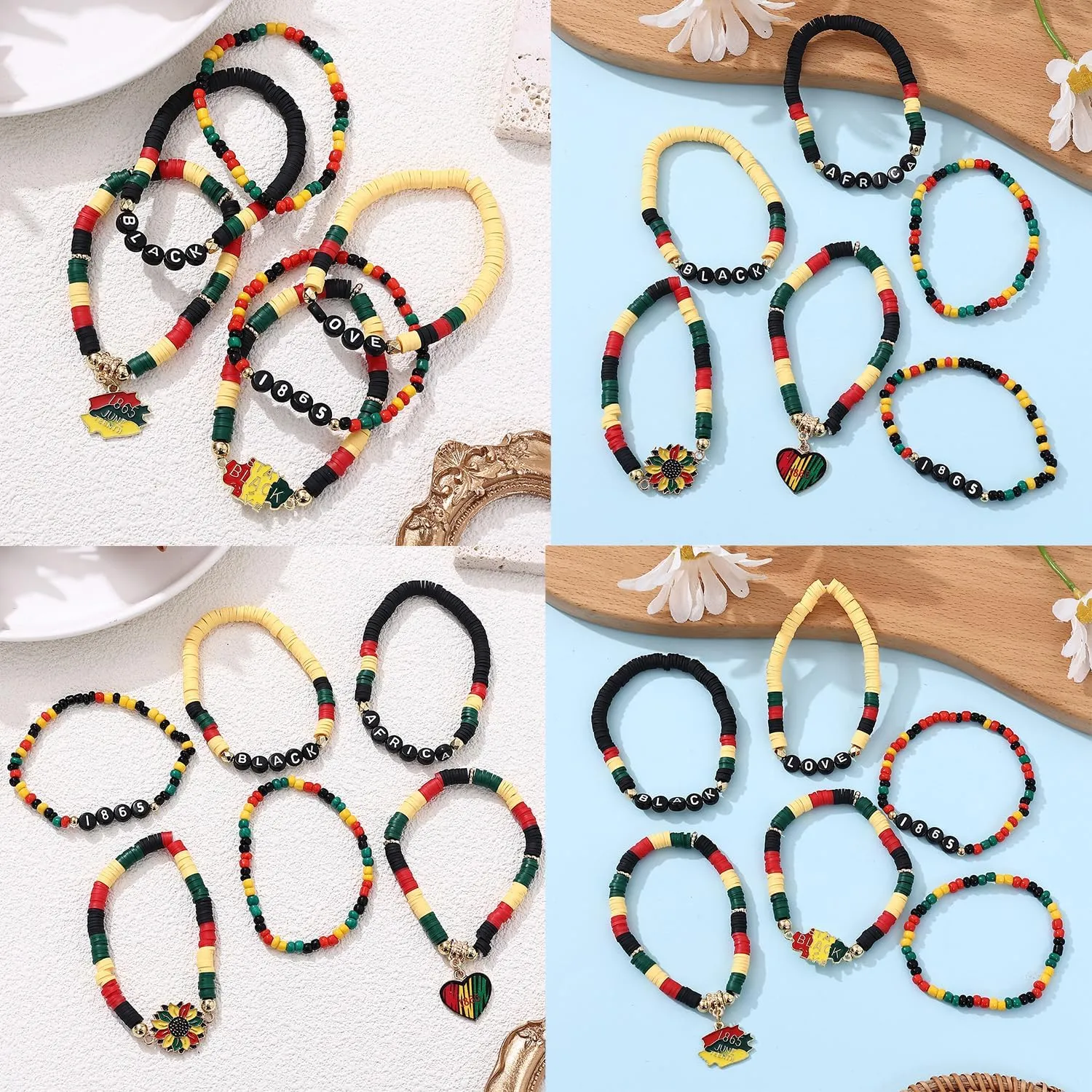 Cooluckday 36 Pcs Holiday Bracelets for Women Teen Girls Gifts Easter Mother's Day Christmas St. Patrick's Day Mardi Gras Bracelets Stackable Stretch Friendship Bracelets Set