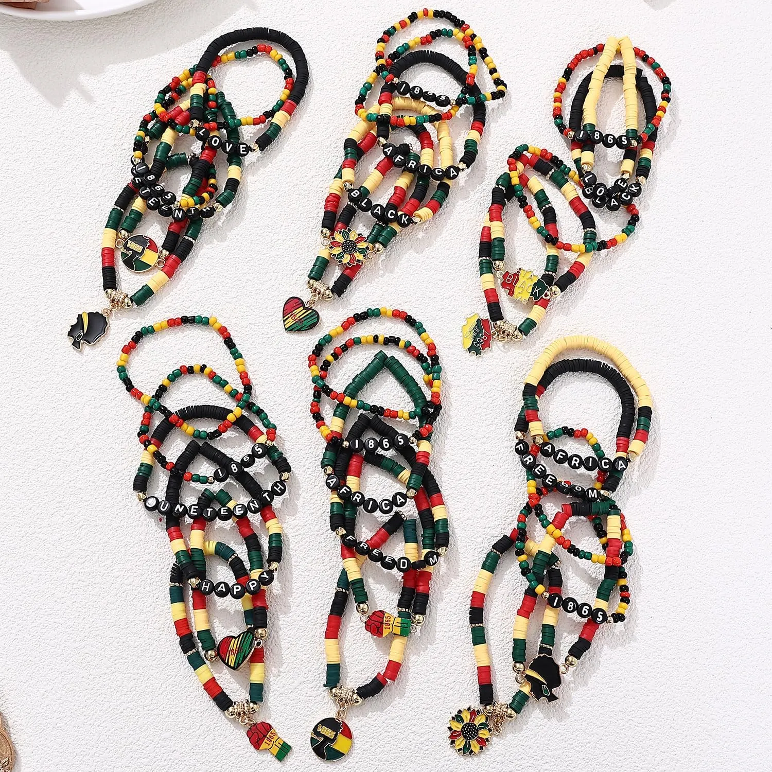 Cooluckday 36 Pcs Holiday Bracelets for Women Teen Girls Gifts Easter Mother's Day Christmas St. Patrick's Day Mardi Gras Bracelets Stackable Stretch Friendship Bracelets Set