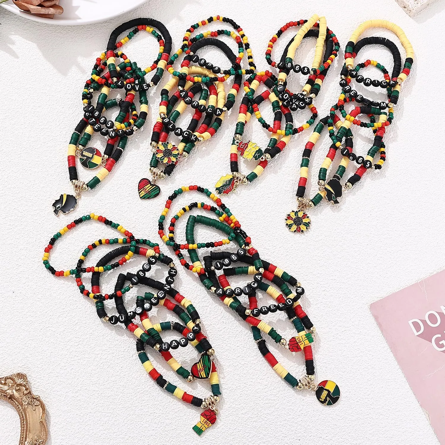 Cooluckday 36 Pcs Holiday Bracelets for Women Teen Girls Gifts Easter Mother's Day Christmas St. Patrick's Day Mardi Gras Bracelets Stackable Stretch Friendship Bracelets Set