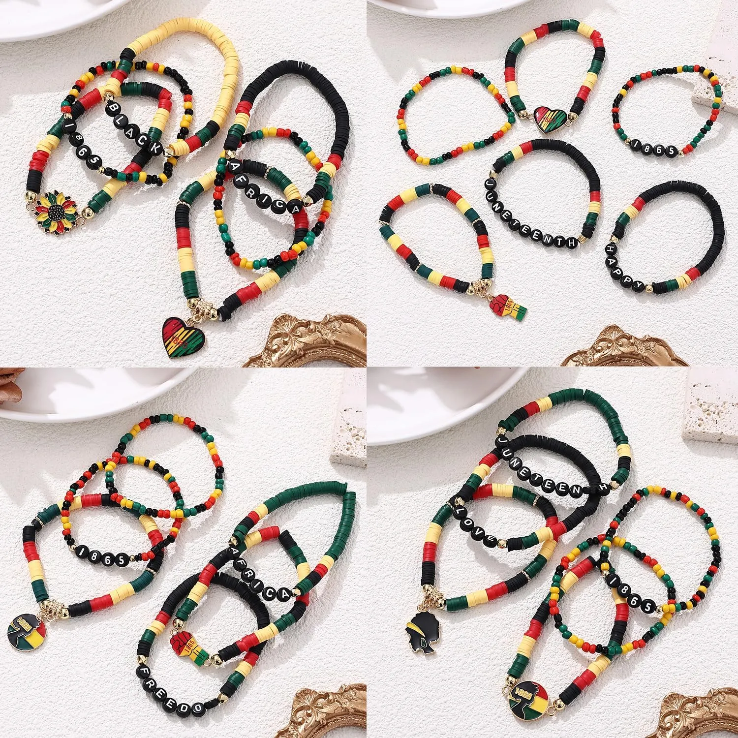 Cooluckday 36 Pcs Holiday Bracelets for Women Teen Girls Gifts Easter Mother's Day Christmas St. Patrick's Day Mardi Gras Bracelets Stackable Stretch Friendship Bracelets Set