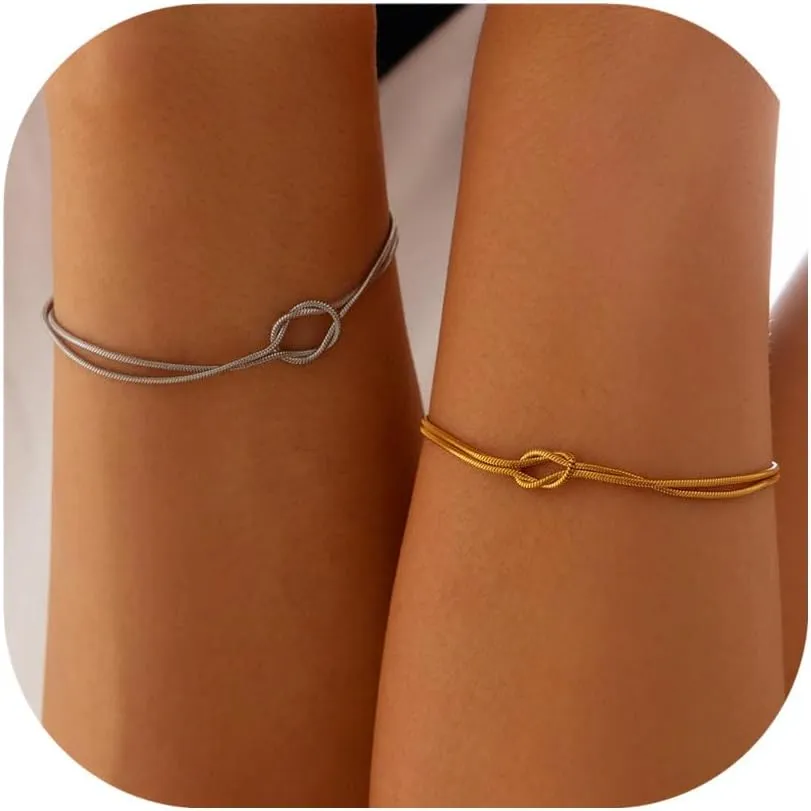 Dainty Love Knot Gold Bracelets for Women Couples Matching Bracelet Adjustable Snake Chain Forever Infinity Bracelet Friendship