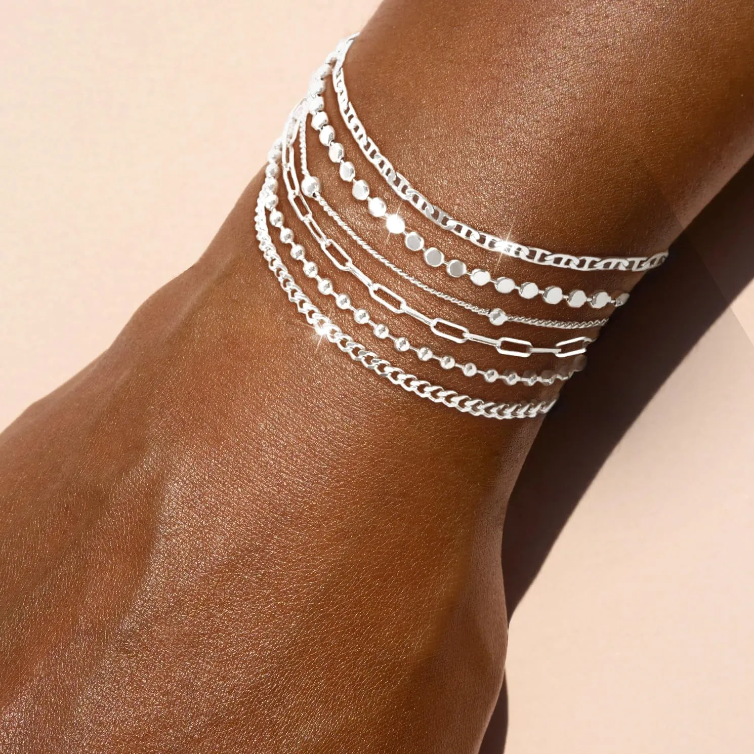 Dainty Silver Bracelets for Women Trendy - Waterproof Stackable Silver Bracelet Set - Perfect for Stylish Women