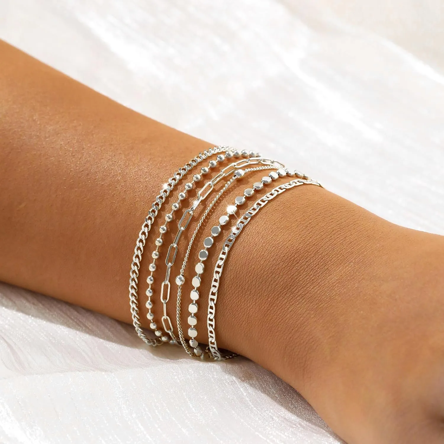 Dainty Silver Bracelets for Women Trendy - Waterproof Stackable Silver Bracelet Set - Perfect for Stylish Women