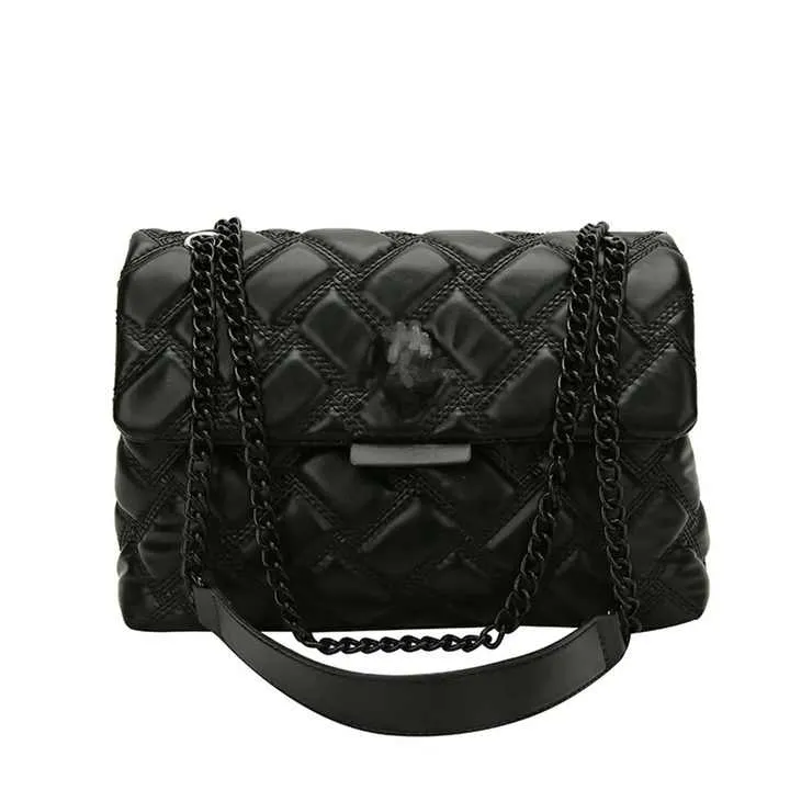 Designer Leather Geiger Chain Bag Black-حقيبة يد نسائية مربعة