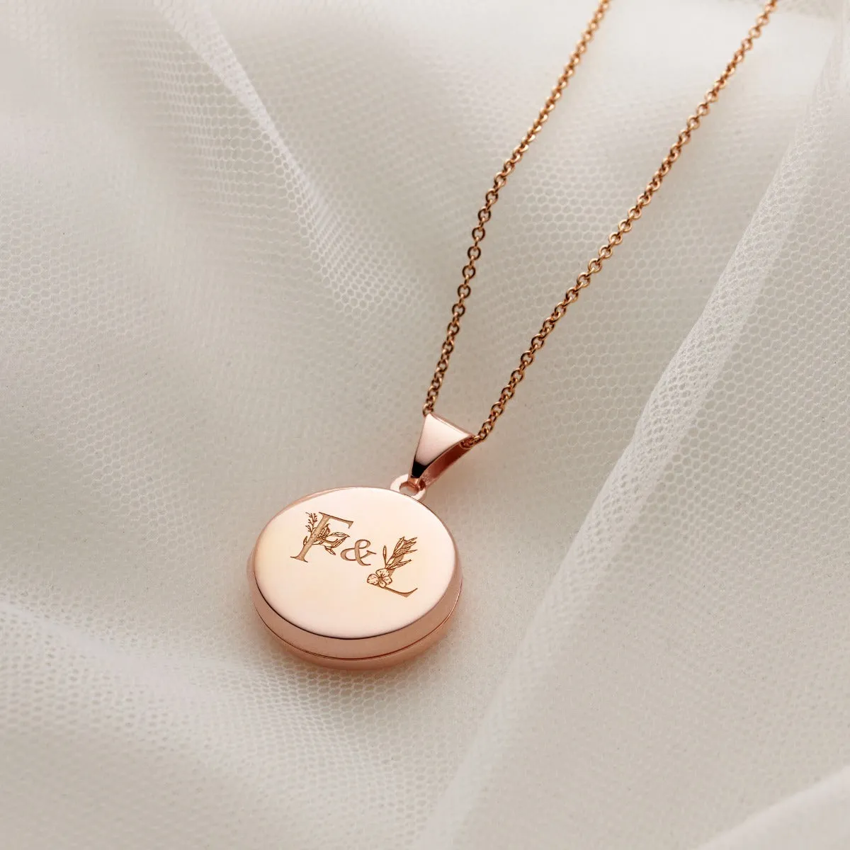 Floral Wedding Initials Round Locket