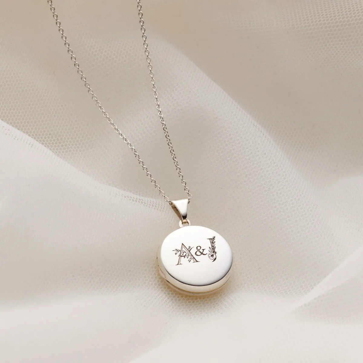 Floral Wedding Initials Round Locket