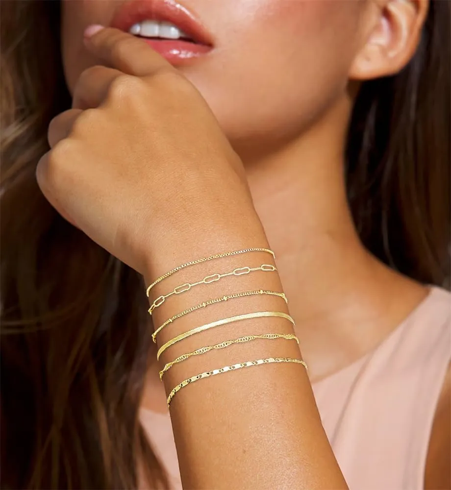 Gold Bracelets Set for Women Trendy, 14K Real Gold Plated Jewelry for Women Dainty Chain Bracelet Stack, Non Tarnish Gold Stackable Bracelets Pack Fashion Accessories Gifts