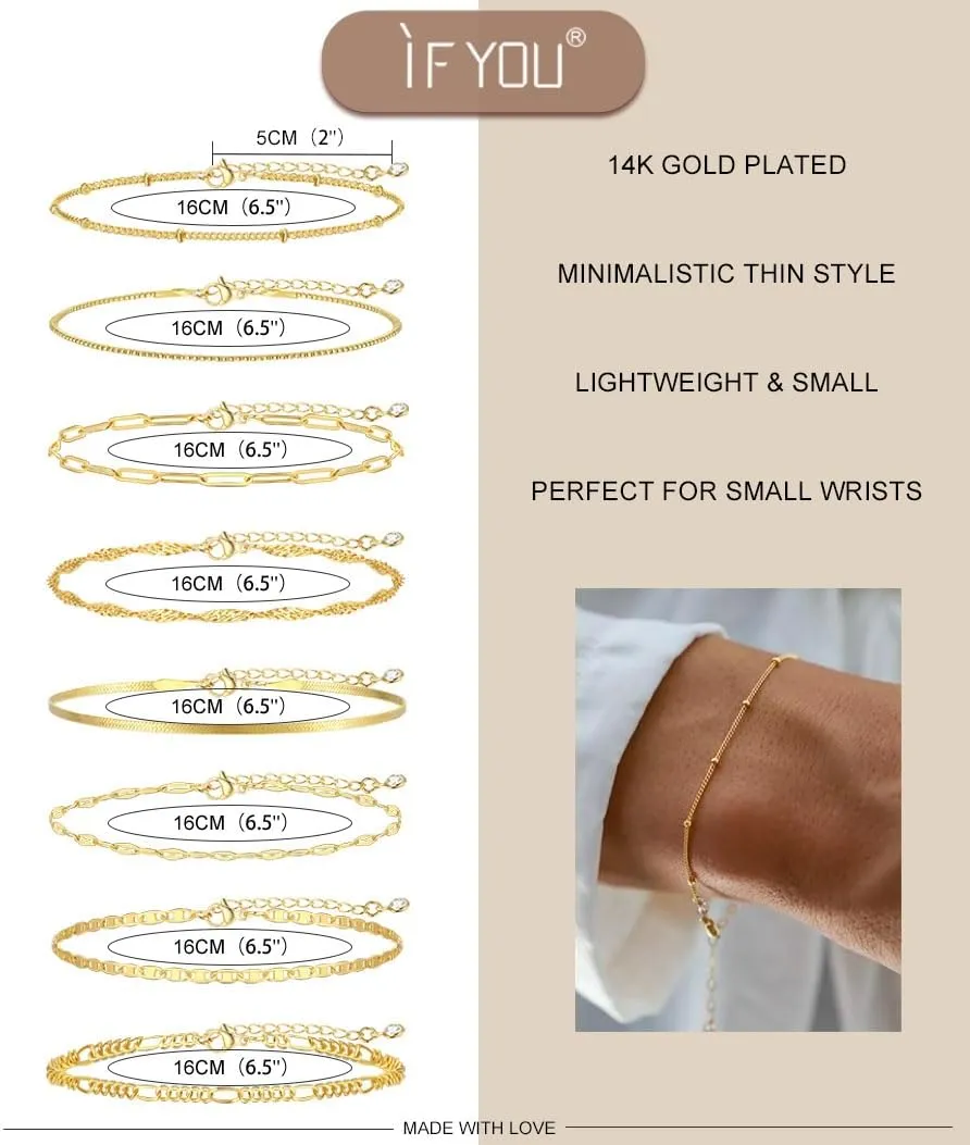 Gold Bracelets Set for Women Trendy, 14K Real Gold Plated Jewelry for Women Dainty Chain Bracelet Stack, Non Tarnish Gold Stackable Bracelets Pack Fashion Accessories Gifts