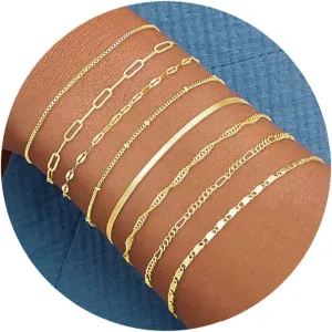 Gold Bracelets Set for Women Trendy, 14K Real Gold Plated Jewelry for Women Dainty Chain Bracelet Stack, Non Tarnish Gold Stackable Bracelets Pack Fashion Accessories Gifts