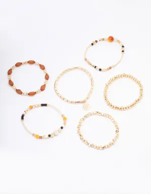 Gold Evil Eye Beaded Bracelet 6-Pack